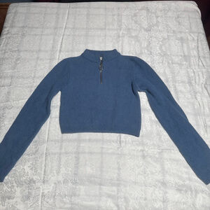 Juniors Story On Blue Quarter Zip Cropped Sweater M #105